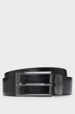 Ceinture en cuir r&eacute;versible avec passant logot&eacute;, Noir