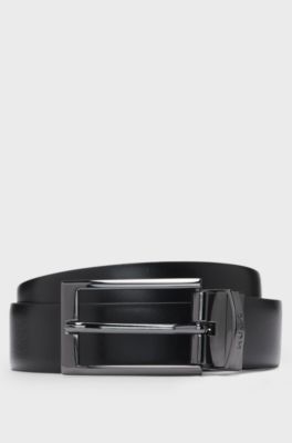 Reversible leather belt with branded keeper, Black