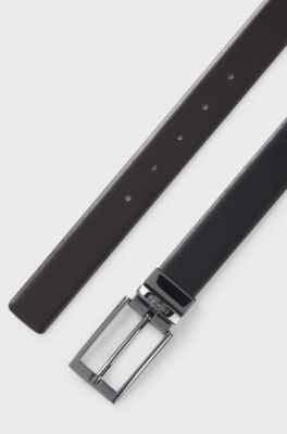 Ceinture en cuir r&eacute;versible avec passant logot&eacute;, Noir