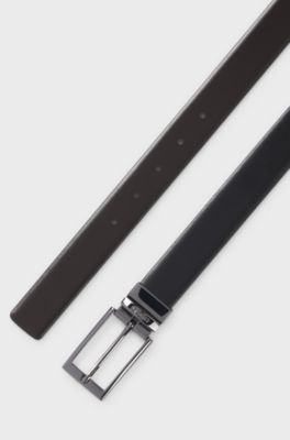 Reversible leather belt with branded keeper, Black