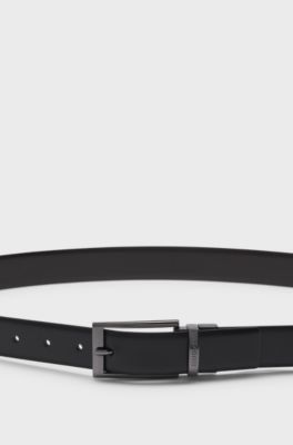 Reversible leather belt with branded keeper, Black