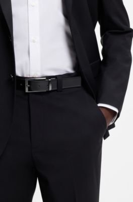 Reversible leather belt with branded keeper, Black