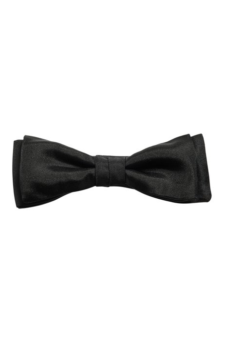 Italian-made pure-silk bow tie with jacquard weave, Black
