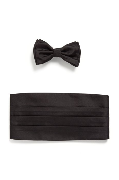 Bow tie and cummerbund set in silk jacquard, Black