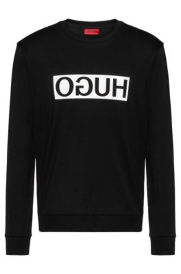 HUGO - Reversed-logo sweatshirt in interlock cotton