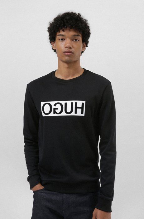 Reversed-logo sweatshirt in interlock cotton, Black