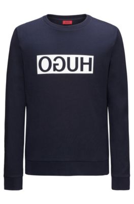 HUGO - Sweater van interlocked katoen met gespiegeld logo