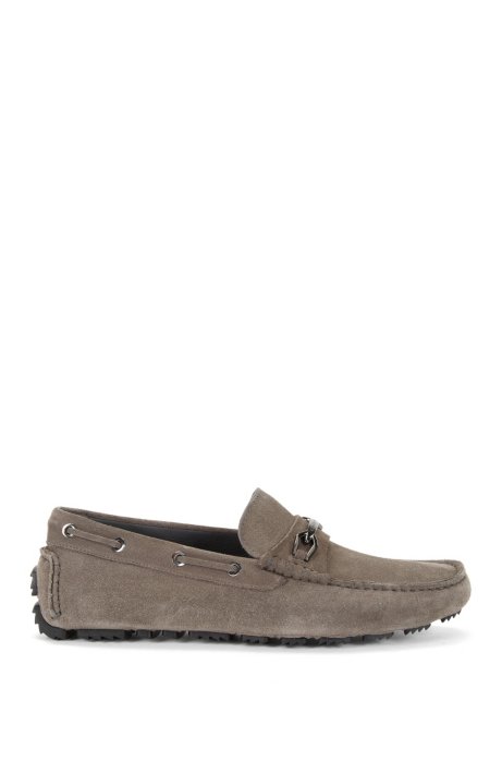 Leather moccasins with metal detailing: 'Driprin', Grey
