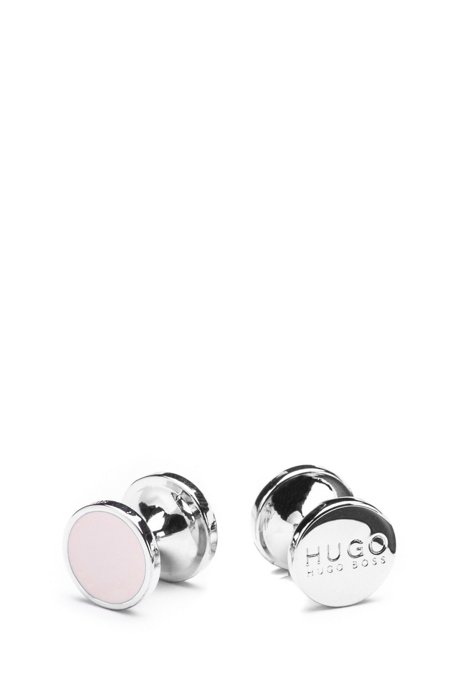 Round cufflinks with enamel detail , light pink