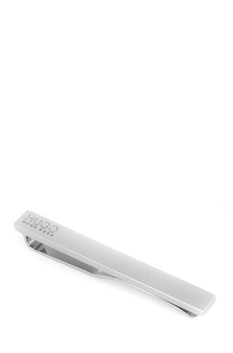 Fix-fastening tie clip with engraved logo, Silver