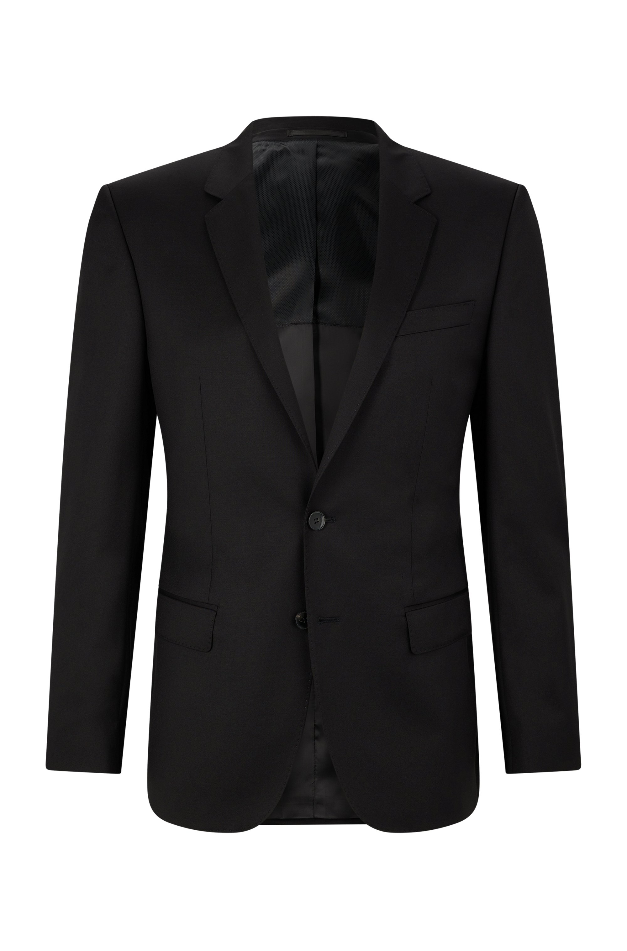 Slim-fit jacket in virgin-wool serge with AMF stitching, Black