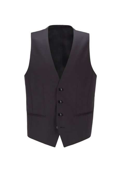 Slim-fit waistcoat in virgin wool with natural stretch, Black
