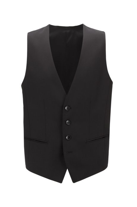 Slim-fit waistcoat in virgin wool, Black