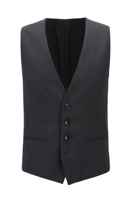 Slim-fit waistcoat in virgin wool, Dark Grey