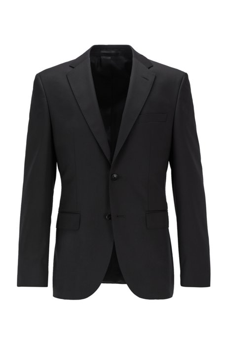 Regular-fit jacket in virgin-wool serge with AMF stitching, Black