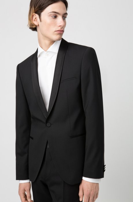 Slim-fit dinner jacket with silk facings, Black