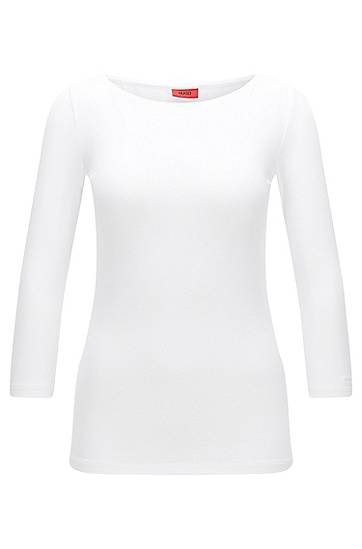 Hugo Slim-fit Single Jersey T-shirt With Boat Neckline In White