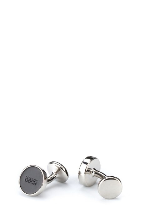 Round cufflinks with enamel core, Black