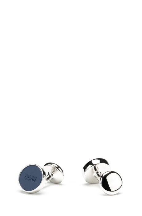 Round cufflinks with enamel core, Dark Blue
