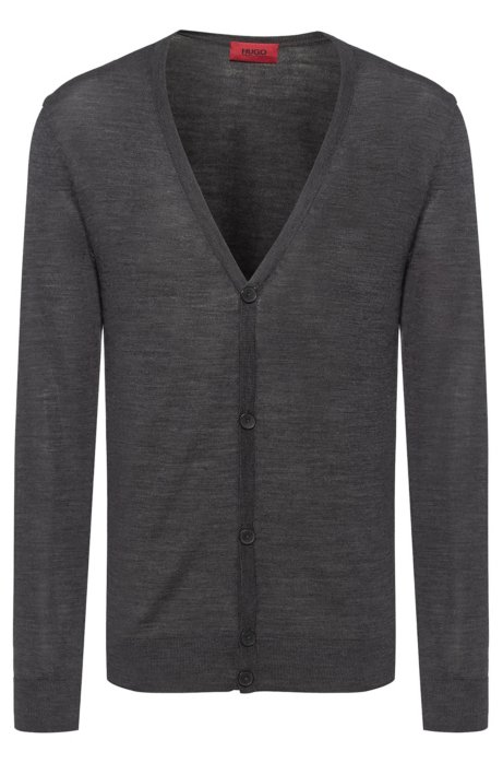 Slim-fit cardigan in a Merino wool blend, Dark Grey