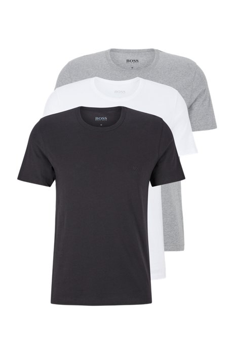 T-Shirts aus Baumwolle im Dreier-Pack, Weiß / Grau / Schwarz