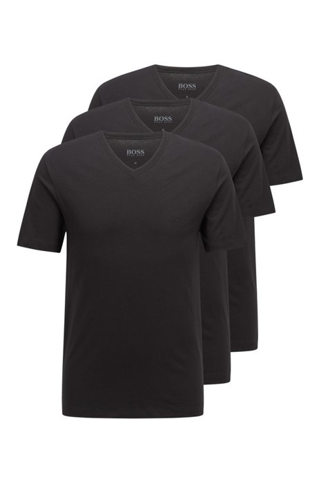 Dreier-Pack T-Shirts aus Baumwolle mit V-Ausschnitt, Schwarz