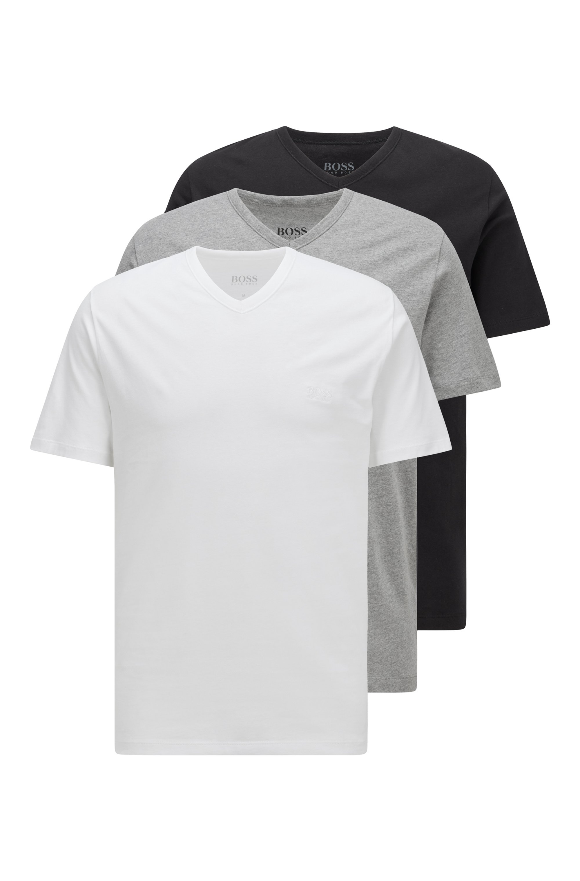 Three-pack of V-neck underwear T-shirts in cotton, White / Grey / Black