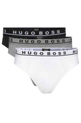 BOSS - Three-pack of stretch-cotton briefs with logo waistbands