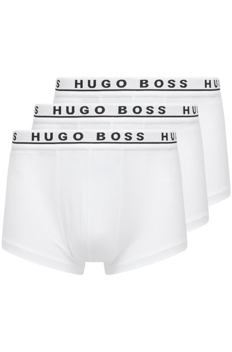 HUGO Cotton Three-pack White Logo Trunks for Men Mens Clothing Underwear Boxers 
