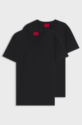 Two-pack of V-neck T-shirts in stretch cotton, Black
