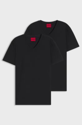 Two-pack of V-neck T-shirts in stretch cotton, Black