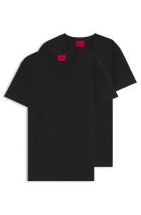 Set van twee T-shirts met V-hals van stretchkatoen, Zwart