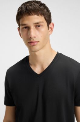 Two-pack of V-neck T-shirts in stretch cotton, Black