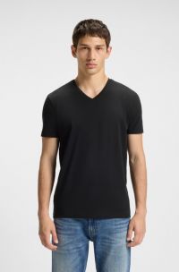 Set van twee T-shirts met V-hals van stretchkatoen, Zwart