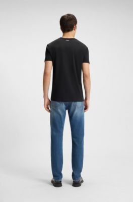 Two-pack of V-neck T-shirts in stretch cotton, Black