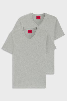 Zweierpack T-Shirts aus Stretch-Baumwolle mit V-Ausschnitt, Hellgrau