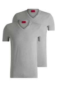 Two-pack of V-neck T-shirts in stretch cotton, Light Grey