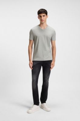 Lot de deux t-shirts &agrave; col&nbsp;V en coton stretch, Gris chin&eacute;