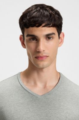 Two-pack of V-neck T-shirts in stretch cotton, Light Grey