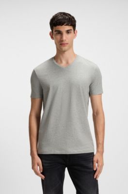 Two-pack of V-neck T-shirts in stretch cotton, Light Grey