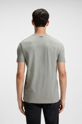 Two-pack of V-neck T-shirts in stretch cotton, Light Grey