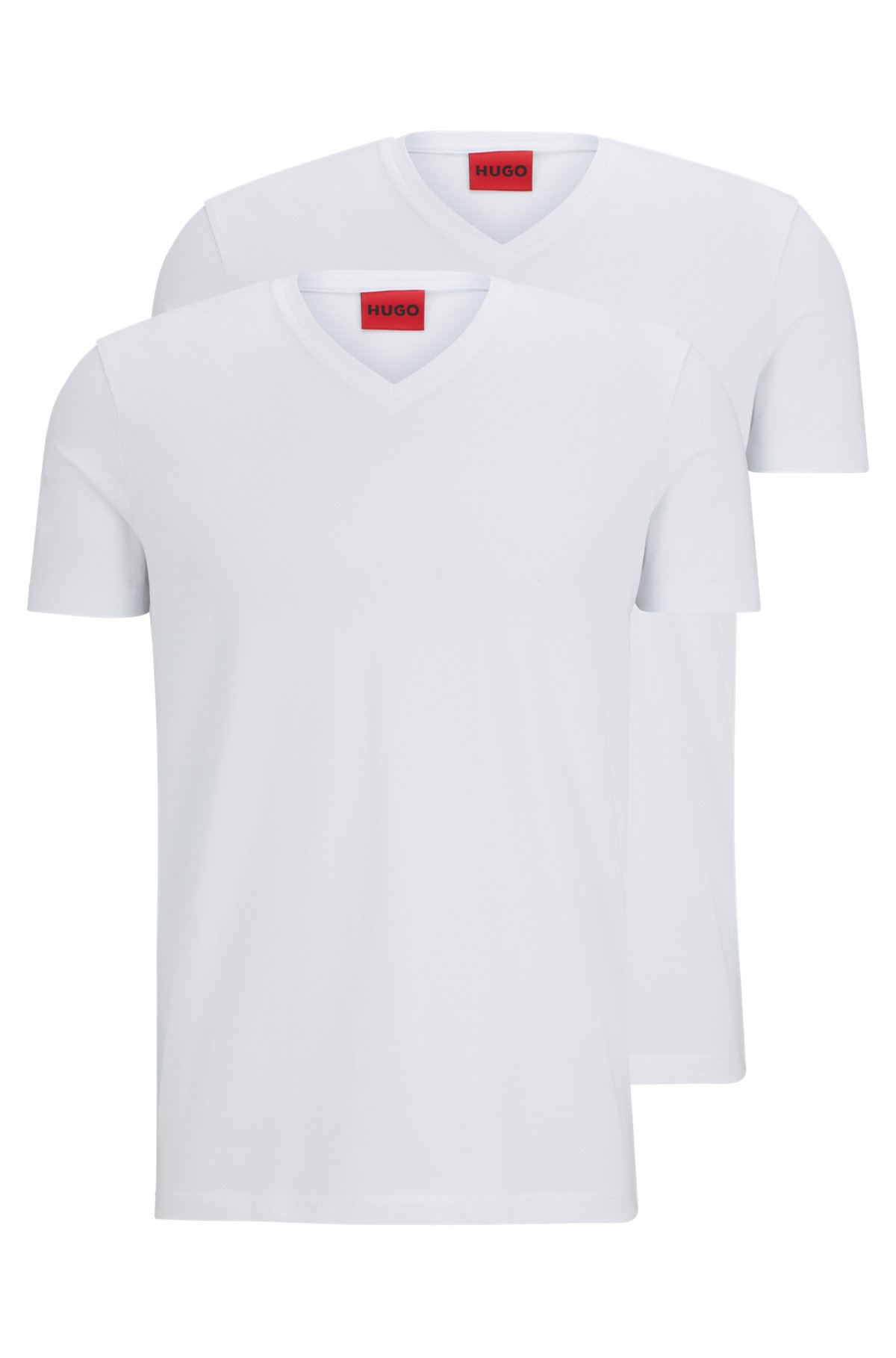 Two-pack of V-neck T-shirts in stretch-cotton jersey, White