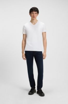 T-shirt in cotone elasticizzato con scollo a V in confezione da due, Bianco