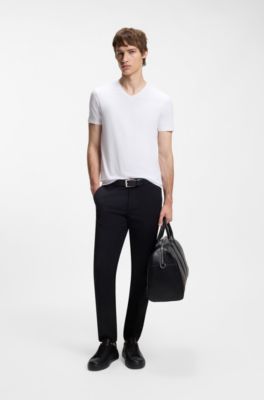 Pakke med to T-shirts med V-hals i bomuld med str&aelig;k, Hvid