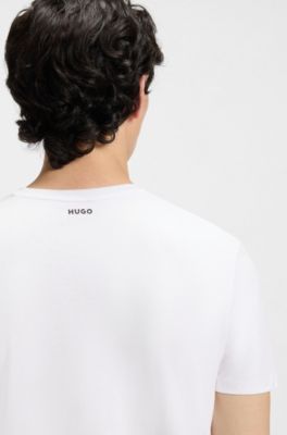 Lot de deux t-shirts &agrave; col&nbsp;V en coton stretch, Blanc