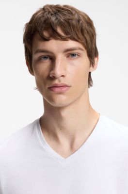 Two-pack of V-neck T-shirts in stretch cotton, White