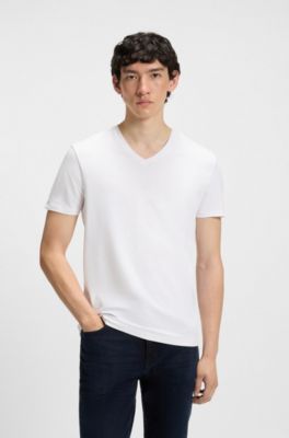 Two-pack of V-neck T-shirts in stretch cotton, White
