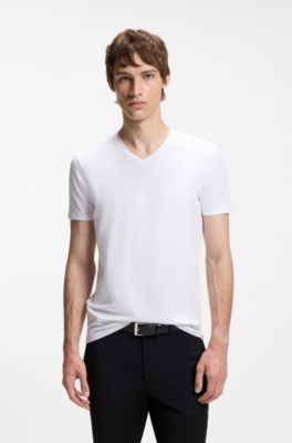 Two-pack of V-neck T-shirts in stretch cotton, White
