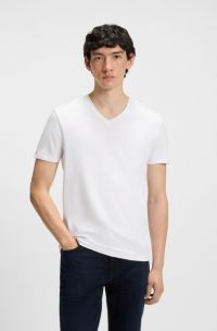 Lot de deux t-shirts à col V en coton stretch, Blanc
