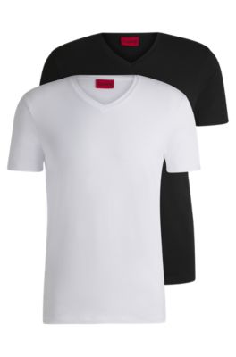 T-shirt en coton avec col en v · Plomb, Blanc · T-shirts